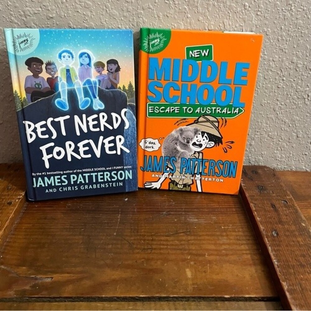 Two James Patterson books. Readers 8-12 years old. The Middle school series +